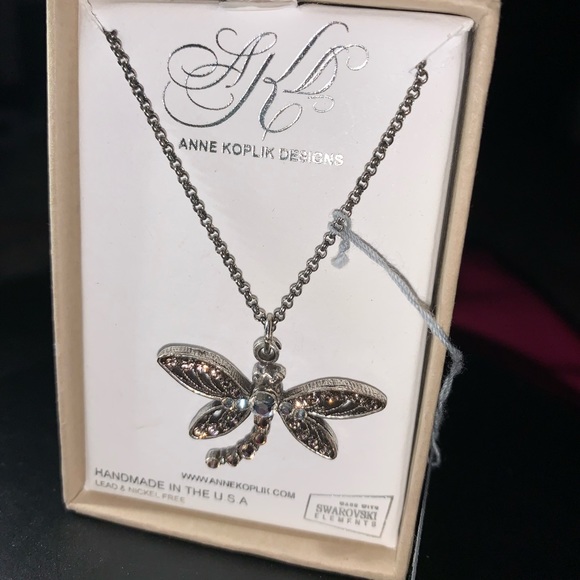NEW ANNE KOPLIK Pink DRAGONFLY 16" NECKLACE SWAROVSKI CRYSTALS  *NIB - Picture 4 of 10